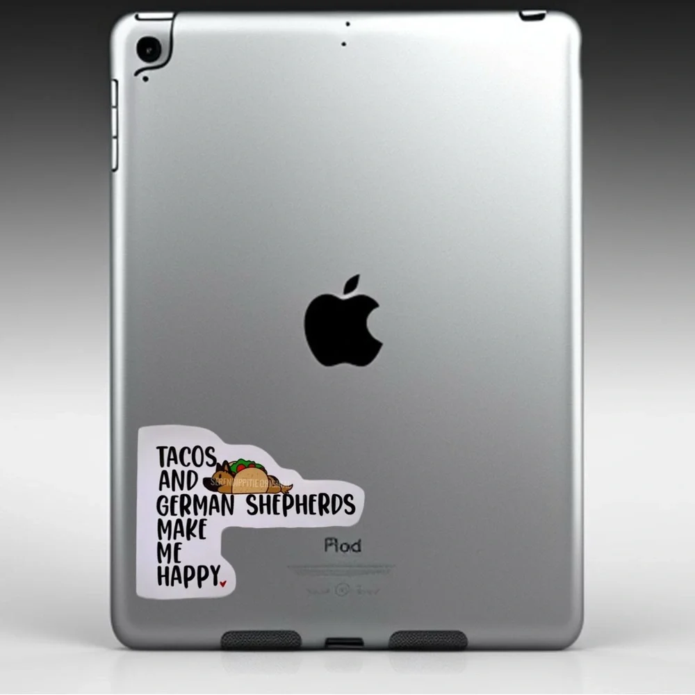German Shepherd Dog Sticker, Tacos Happy, Kawaii GSD Decal 4 pcs